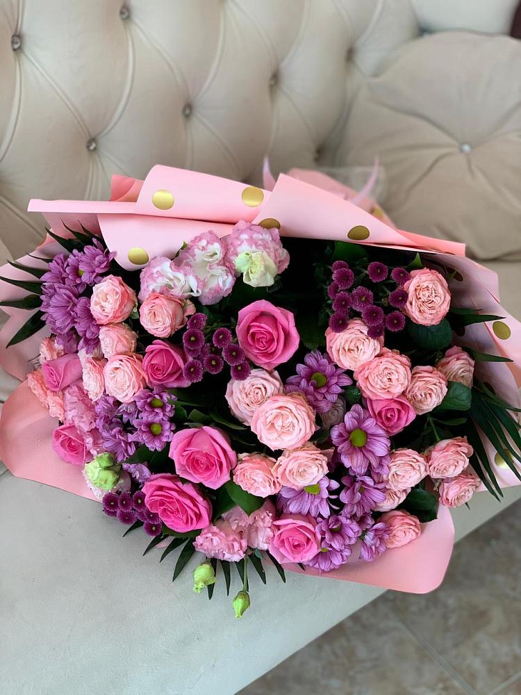 Букет цветов из: Хризантемы, Розы и Лизиантусы в Константиновский