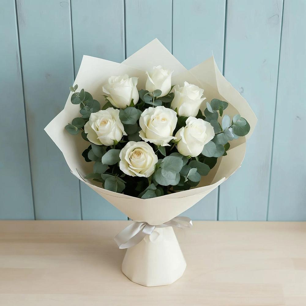 Букет Белые розы в Эвкалипте в Константиновский
