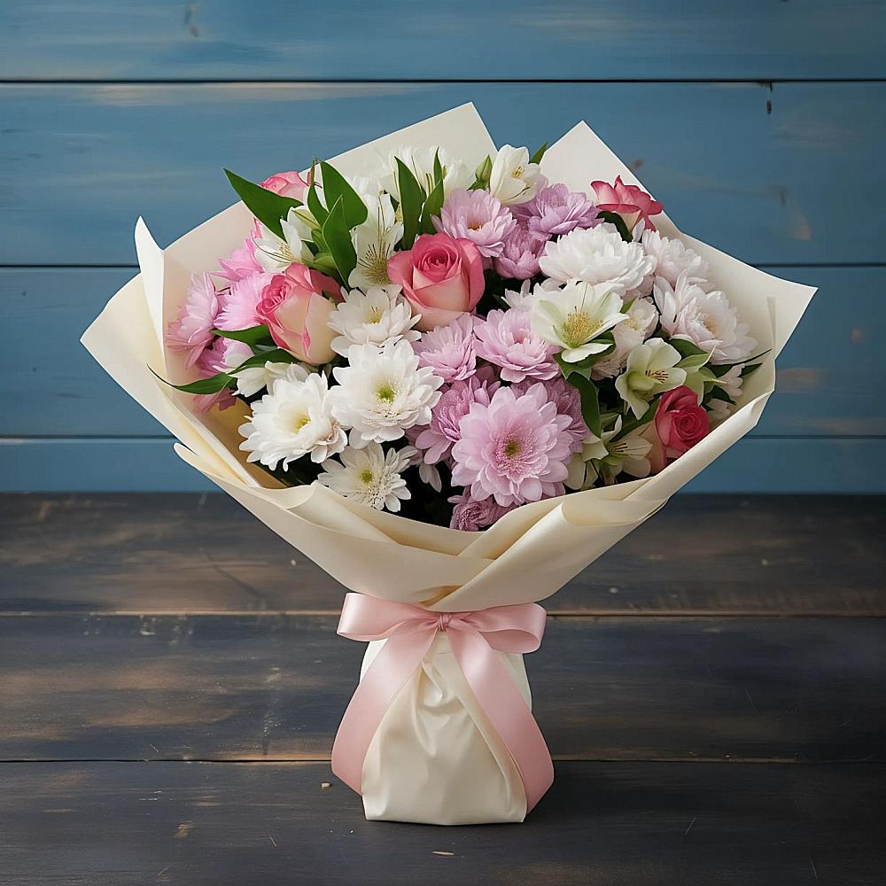 Букет цветов из: Хризантемы, Альстромерии и Розы в Константиновский